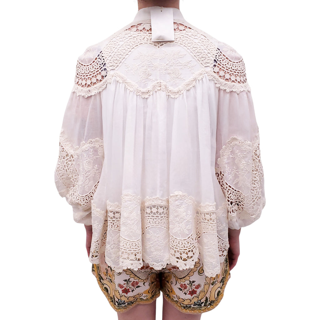 ZIMMERMANN IVORY 'PATTIE EMBROIDERED TRIM' BLOUSE - SIZE 2 (US 8)
