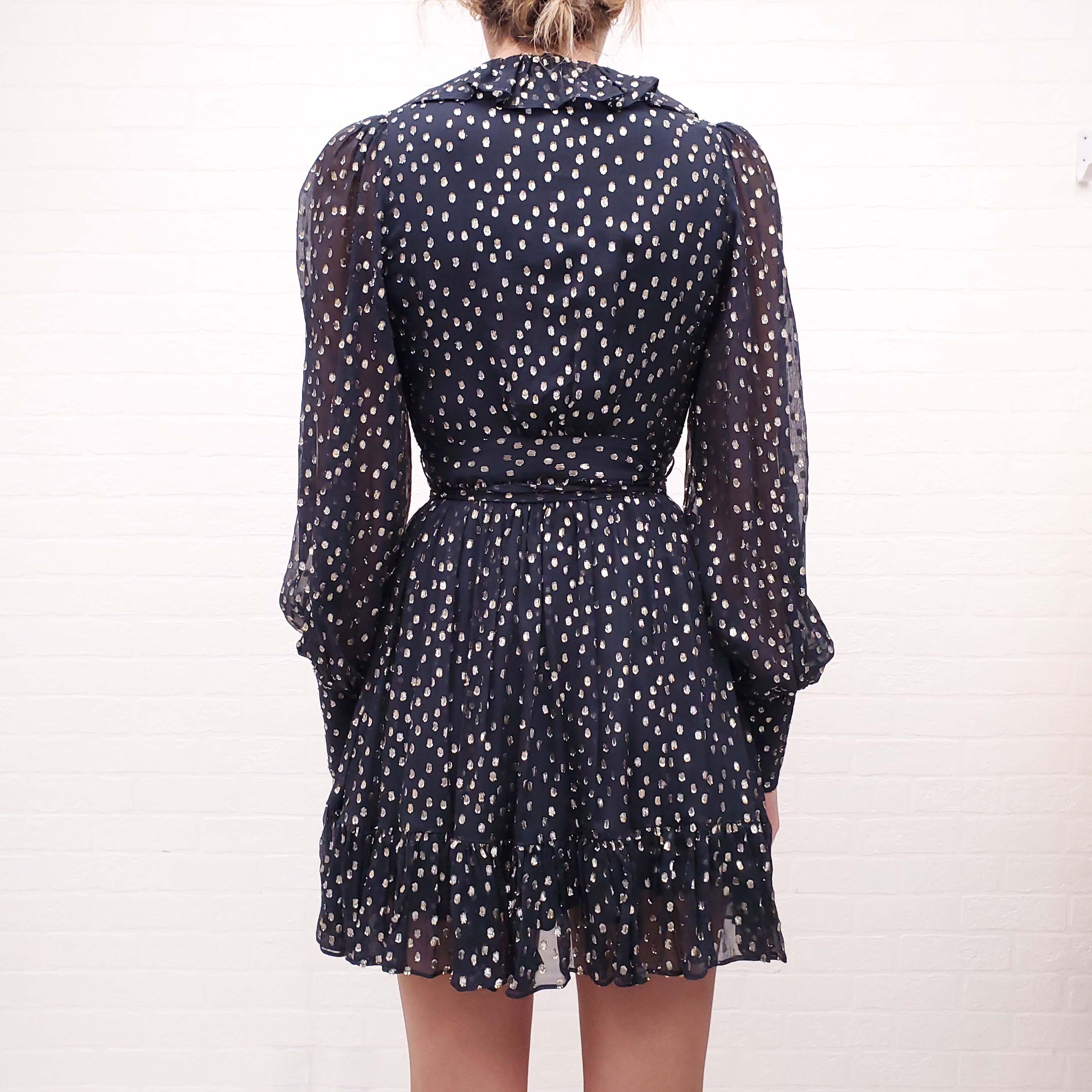 ZIMMERMANN LUREX WRAP MINI DRESS IN NAVY AND GOLD - SIZE 0 (SIZE US 4)