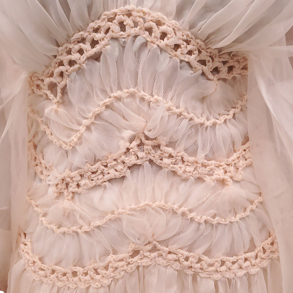 ZIMMERMANN NUDE SHEER TULLE 'ILLUMINATE MACRAME' GOWN - SIZE 1 (US 6)