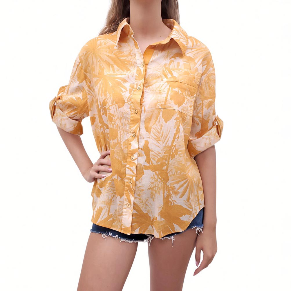 ZIMMERMANN ORANGE PATTERNED BUTTON UP SHIRT - SIZE 1/S