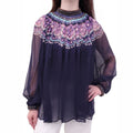 ZIMMERMANN PURPLE SILK 'CELESTIAL GEMINI FLORAL' BLOUSE WITH EMBELLISHED NECKLINE - SIZE 2 (US 8)