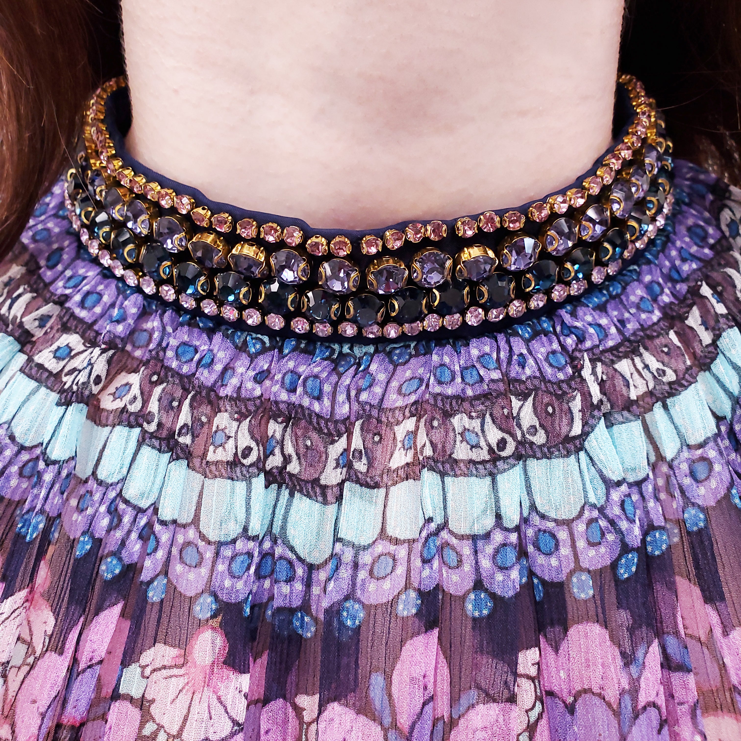 ZIMMERMANN PURPLE SILK 'CELESTIAL GEMINI FLORAL' BLOUSE WITH EMBELLISHED NECKLINE - SIZE 2 (US 8)
