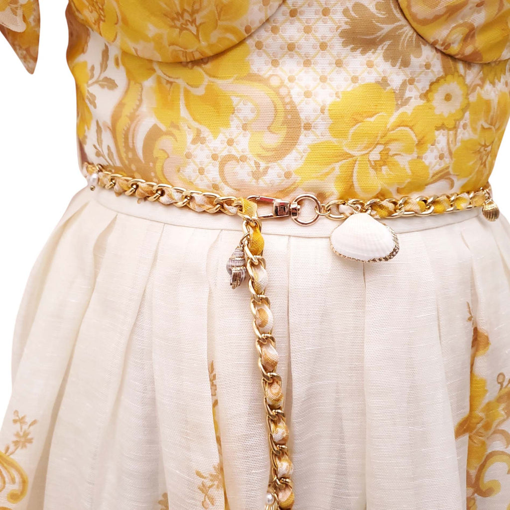 ZIMMERMANN WHITE AND YELLOW 'POSTCARD BOW BODICE' MINI DRESS - SIZE 2 (US 8)