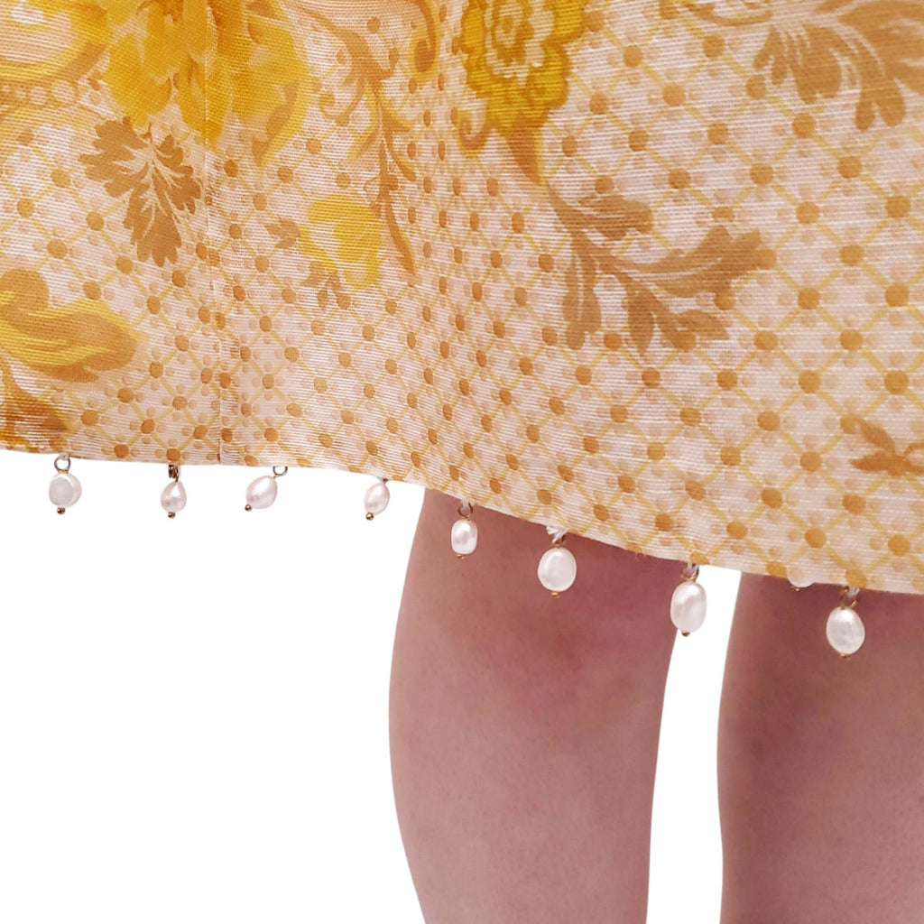 ZIMMERMANN WHITE AND YELLOW 'POSTCARD BOW BODICE' MINI DRESS - SIZE 2 (US 8)