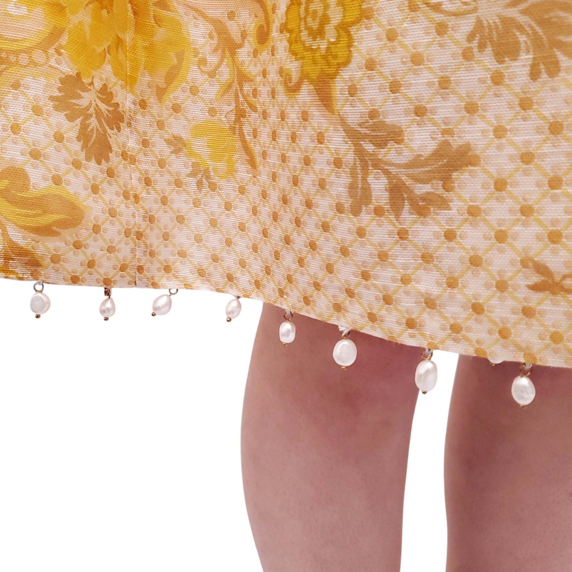 ZIMMERMANN WHITE AND YELLOW 'POSTCARD BOW BODICE' MINI DRESS - SIZE 2 (US 8)