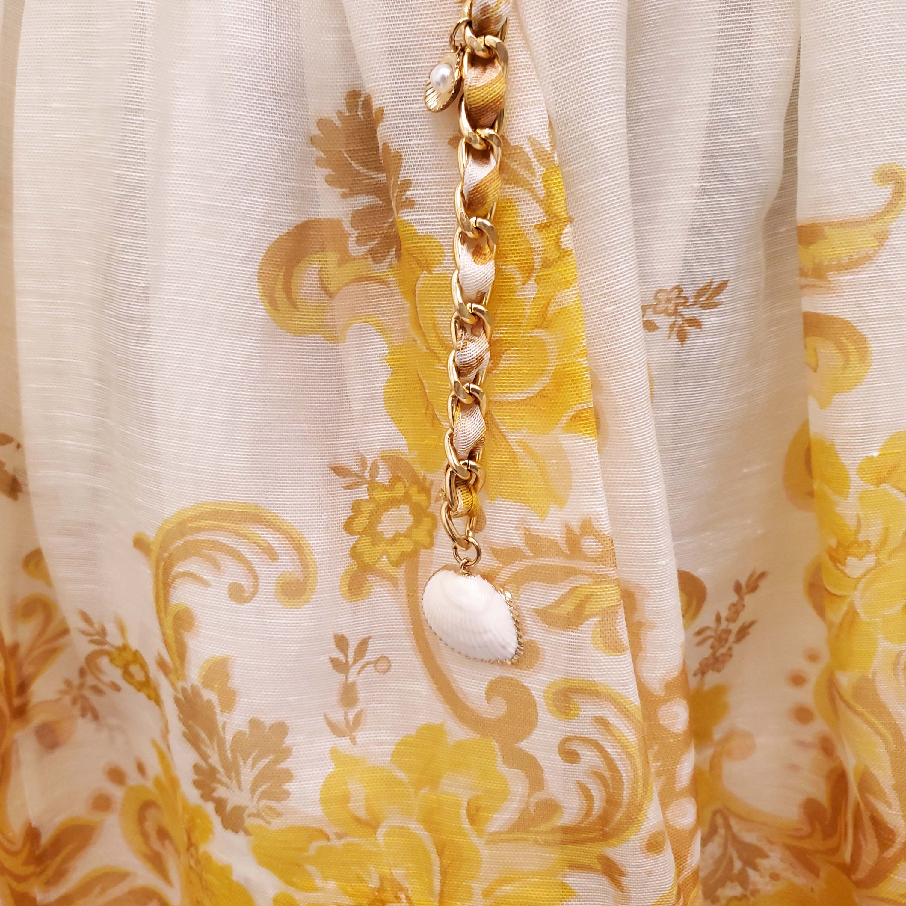 ZIMMERMANN WHITE AND YELLOW 'POSTCARD BOW BODICE' MINI DRESS - SIZE 2 (US 8)