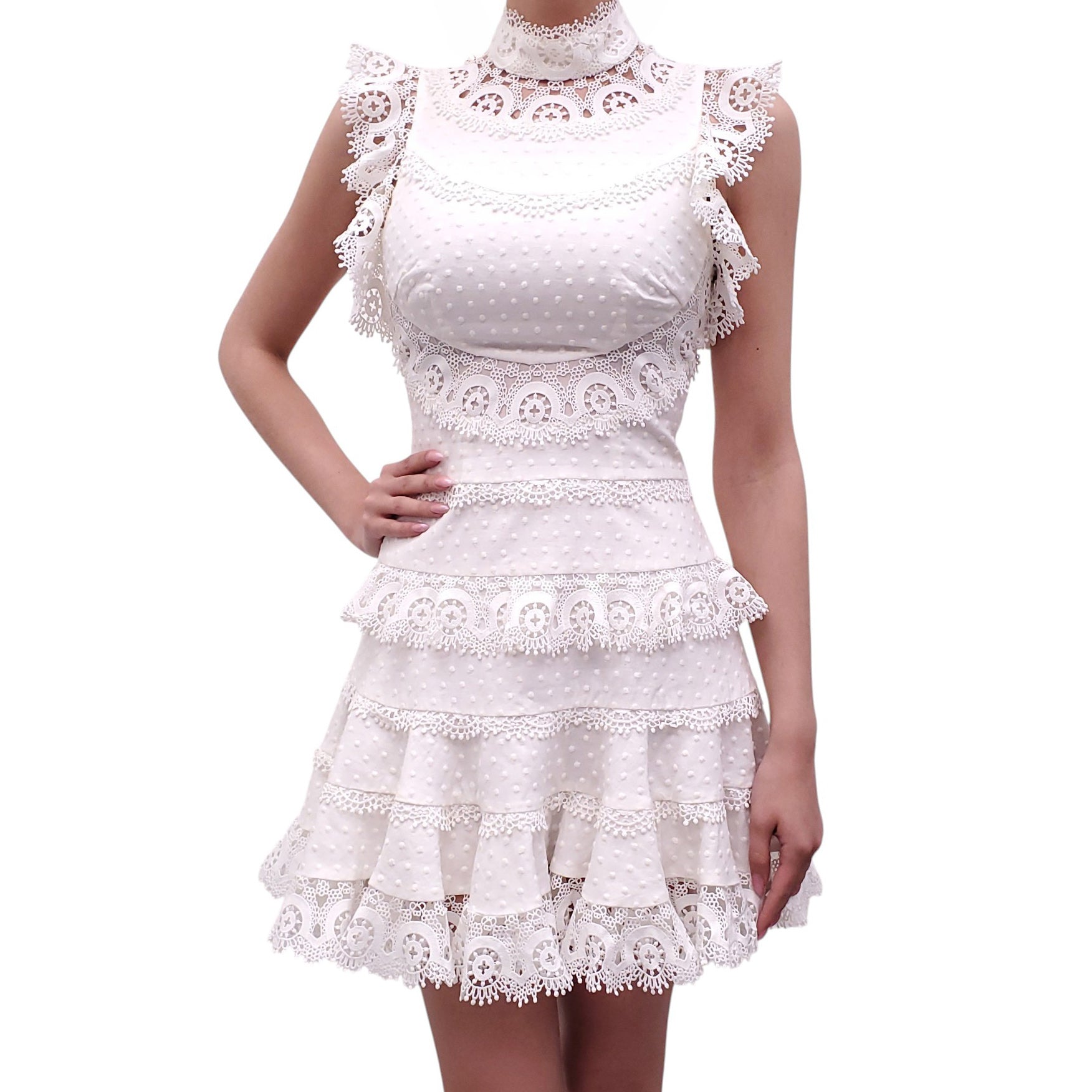 ZIMMERMANN WHITE EYELET RUFFLE DRESS - SIZE 0 (US 4)