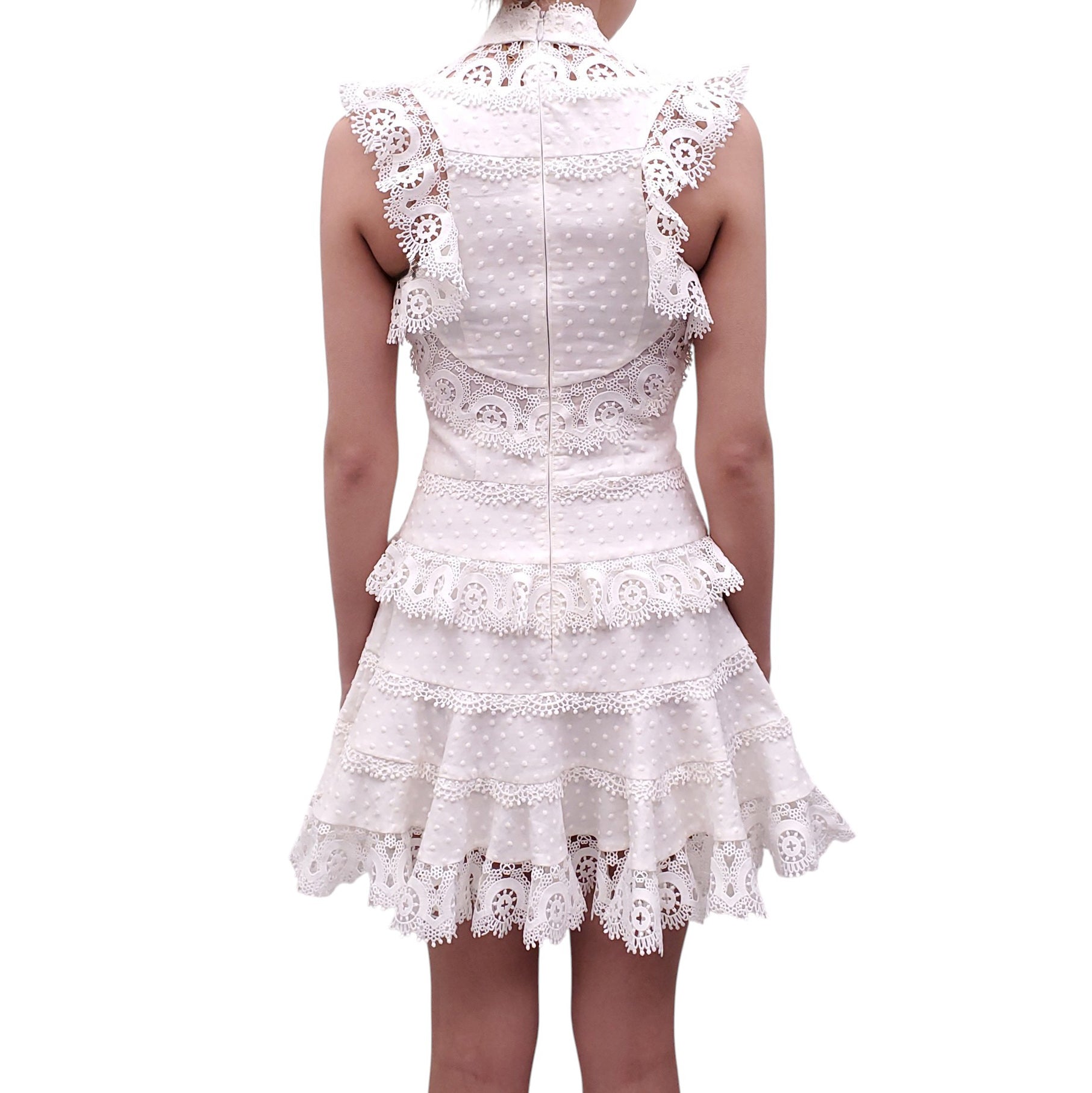 ZIMMERMANN WHITE EYELET RUFFLE DRESS - SIZE 0 (US 4)