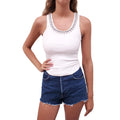 ZIMMERMANN WHITE RIBBED TANK TOP WITH CRYSTAL NECKLINE - SIZE OP/XXS