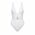 ZIMMERMANN WHITE 'JEANNIE' BELTED PLUNGE ONE-PIECE SWIMSUIT - SIZE 0 (US 4)