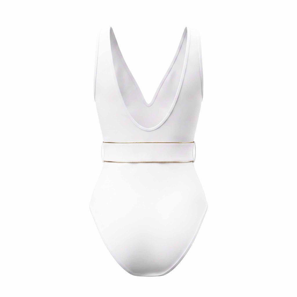 ZIMMERMANN WHITE 'JEANNIE' BELTED PLUNGE ONE-PIECE SWIMSUIT - SIZE 3 (US 10)