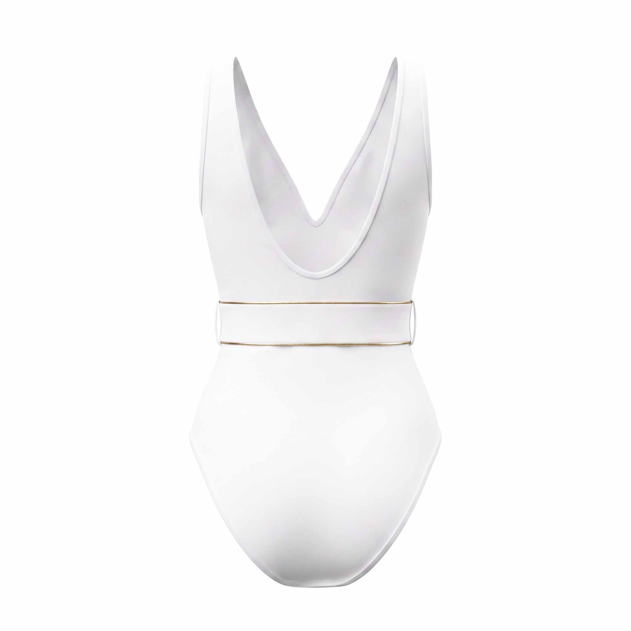 ZIMMERMANN WHITE 'JEANNIE' BELTED PLUNGE ONE-PIECE SWIMSUIT - SIZE 1 (US 6)