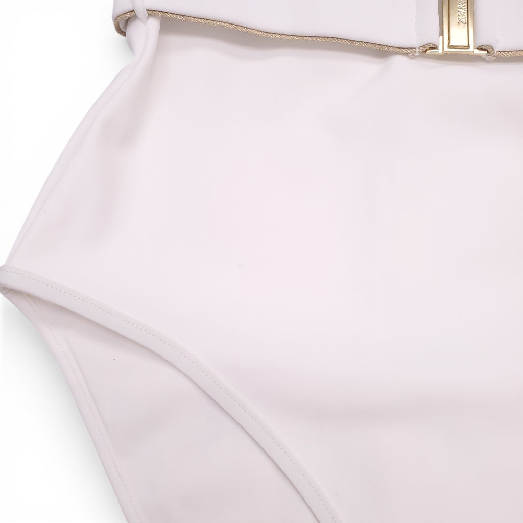 ZIMMERMANN WHITE 'JEANNIE' BELTED PLUNGE ONE-PIECE SWIMSUIT - SIZE 1 (US 6)