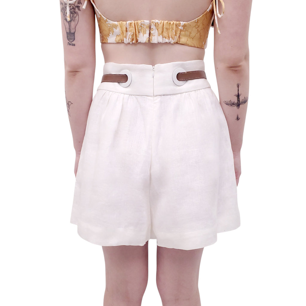 ZIMMERMANN WHITE 'THE LOVESTRUCK EYELET' SHORTS WITH BELT - SIZE 3 (US 10)