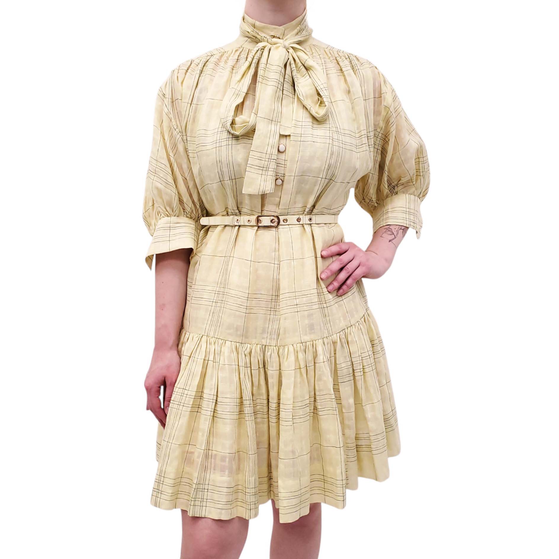 ZIMMERMANN YELLOW DROP WAIST MINI DRESS WITH BELT - SIZE 0 (US 4)
