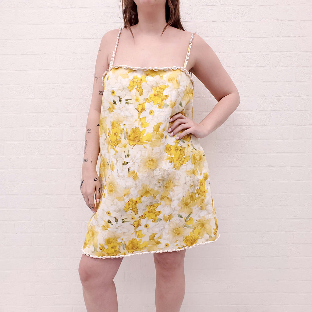ZIMMERMANN YELLOW FLORAL AND SEASHELL DRESS - SIZE 3 (US 8)
