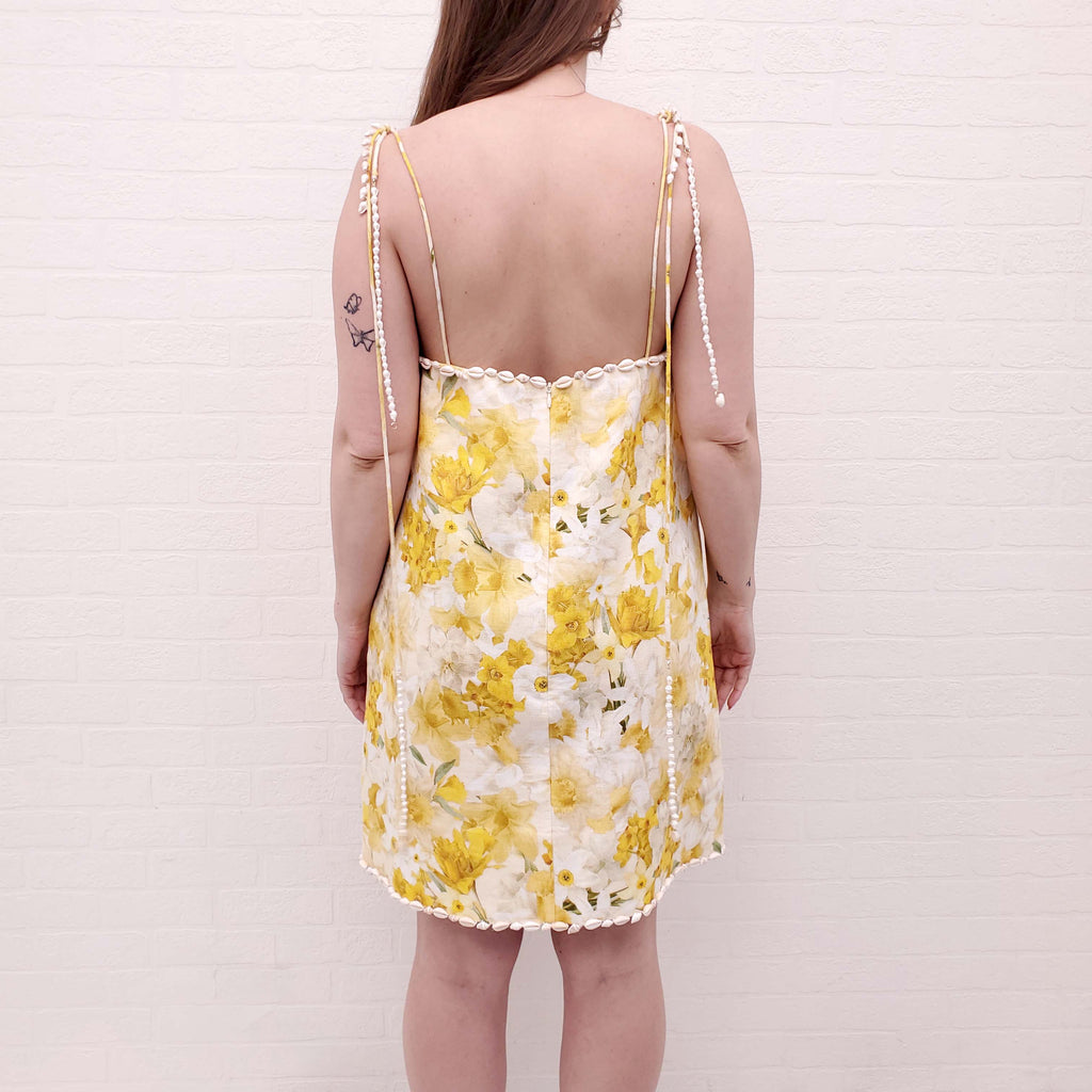 ZIMMERMANN YELLOW FLORAL AND SEASHELL DRESS - SIZE 3 (US 8)