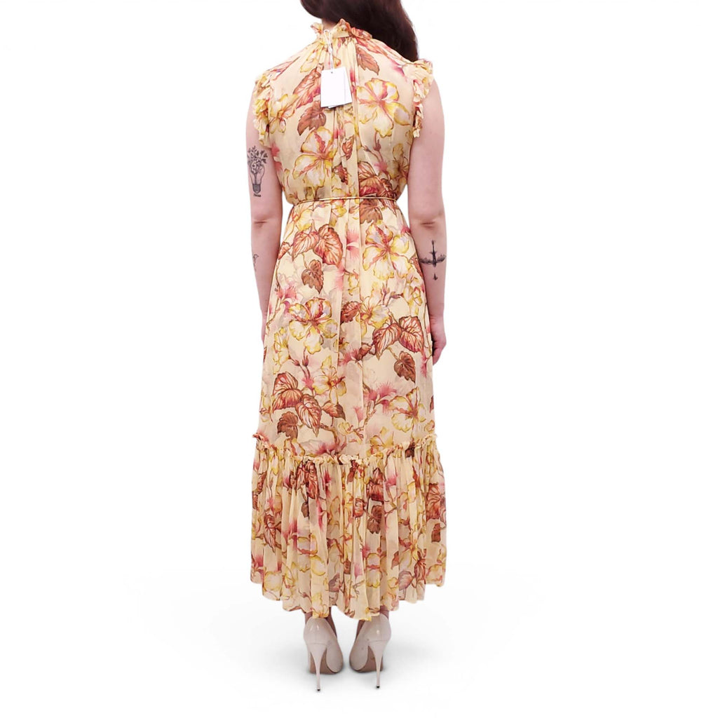 ZIMMERMANN YELLOW HIBISCUS 'MATCHMAKER FLUTTER' MIDI DRESS - SIZE 0 (US 4)