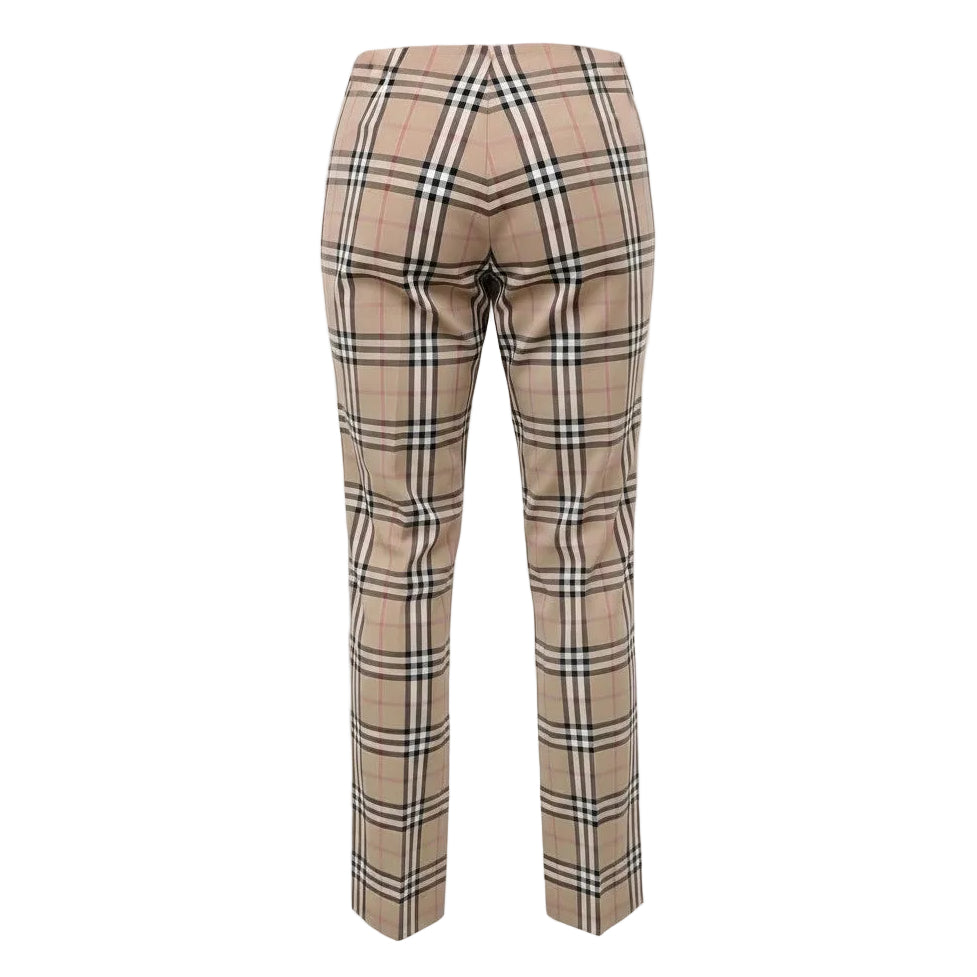 BURBERRY CHECK COTTON PATTERNED TROUSERS - SIZE 4