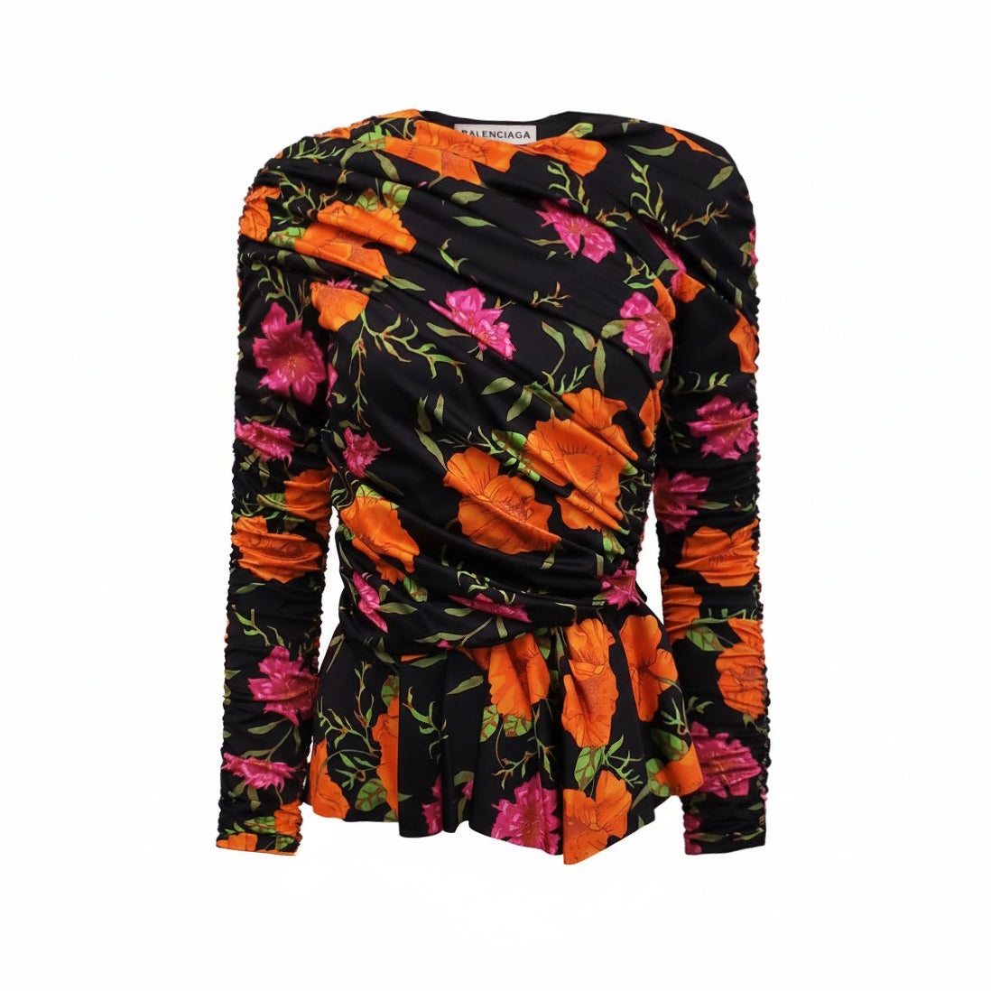 BALENCIAGA 2016 FLORAL PRINT PEPLUM BOUSE - SIZE 40