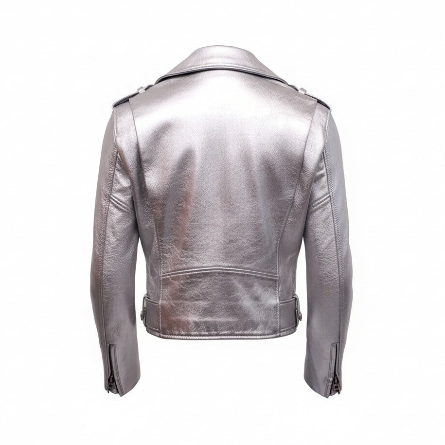 ACNE STUDIOS SILVER LEATHER BOMBER JACKET - SIZE 34