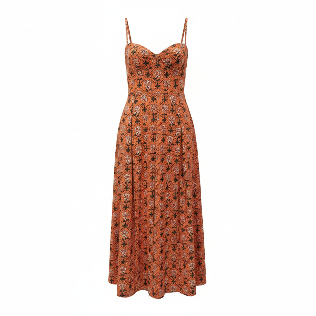 AGUA BY AGUA BENDITA ORANGE PATTERNED 'MAMBO HERBAL' DRESS - SIZE S