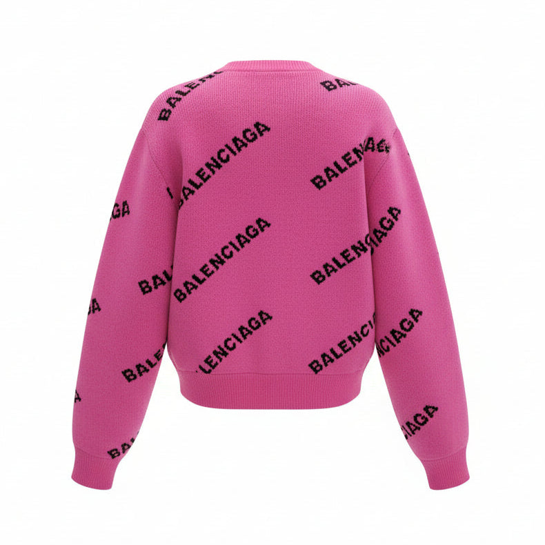 BALENCIAGA PINK KNIT LOGO CROPPED SWEATER - SIZE 38
