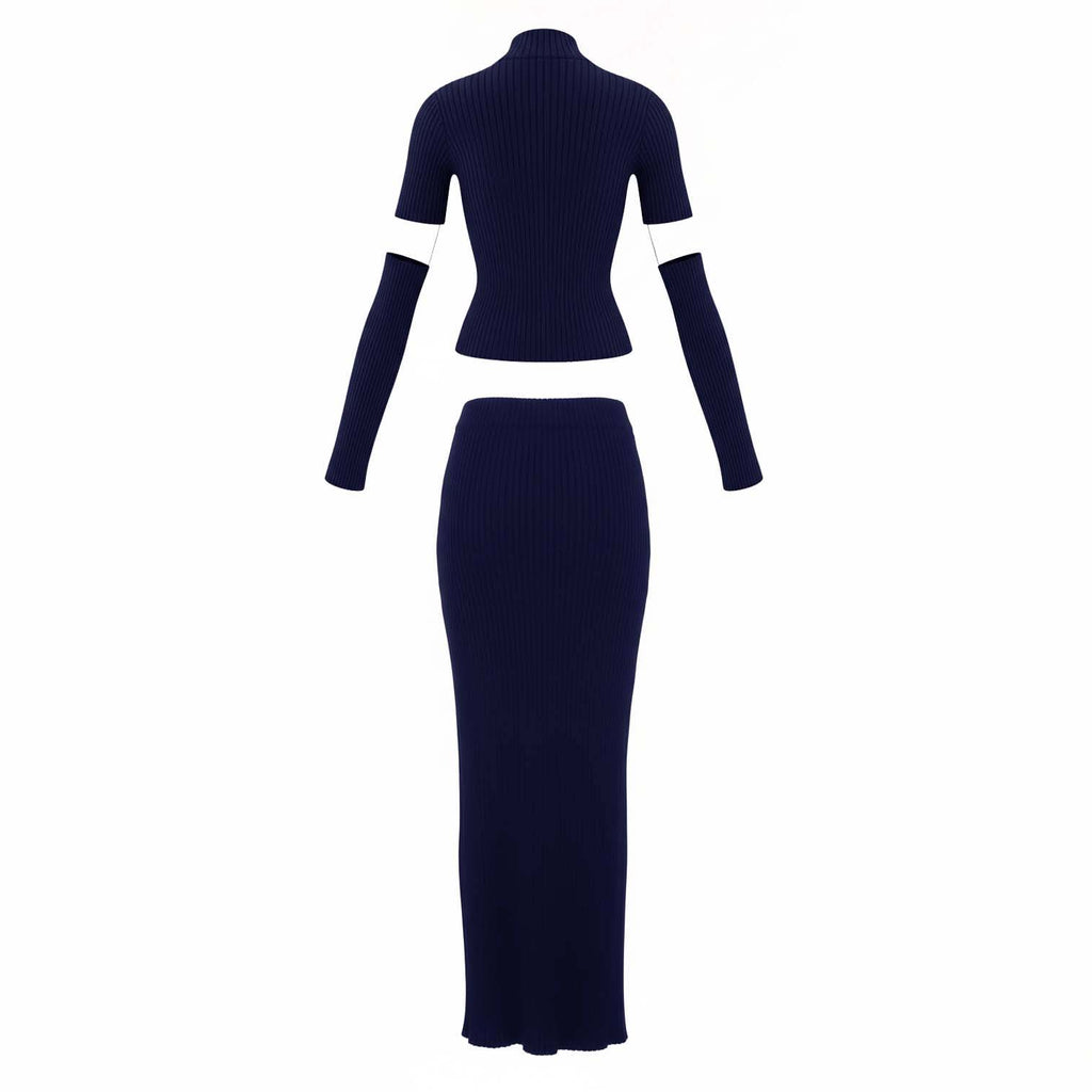 BALENCIAGA NAVY TWO PIECE RIBBED SET WITH CUT OUT DETAIL - SIZE S/M