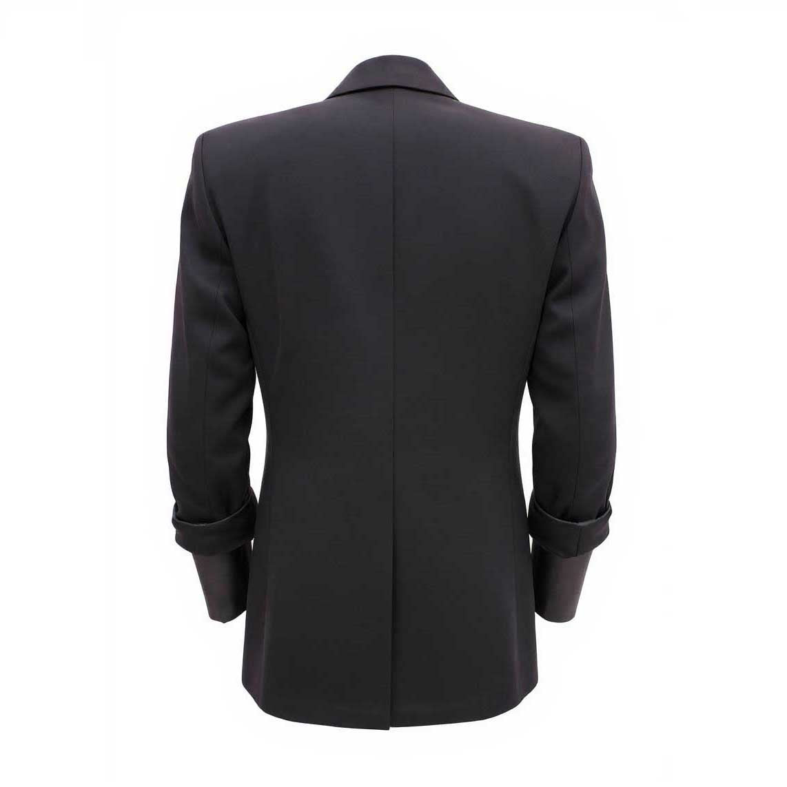 ALEXANDER WANG BLACK LABEL BLAZER WITH SILVER BUTTON & LEATHER CUFF DETAIL - SIZE 2 (OVERSIZED)