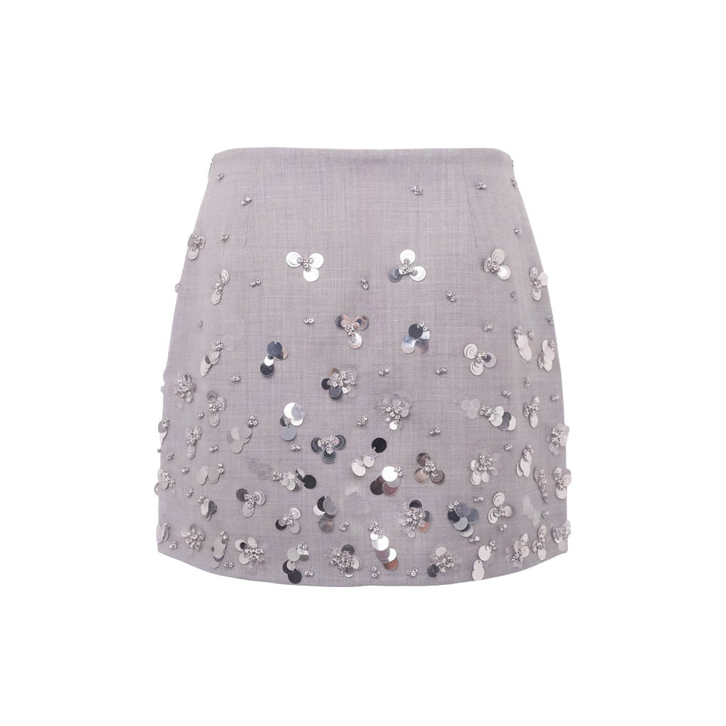 SIMKHAI LARISSA EMBELLISHED WOOL MINI SKIRT - SIZE 0