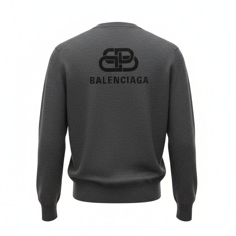 BALENCIAGA GREY CREWNECK SWEATER WITH BACK LOGO - SIZE XS