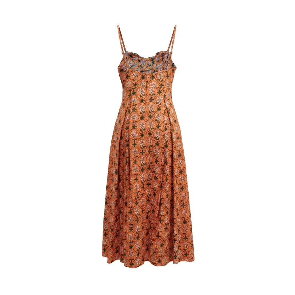 AGUA BY AGUA BENDITA ORANGE PATTERNED 'MAMBO HERBAL' DRESS - SIZE S