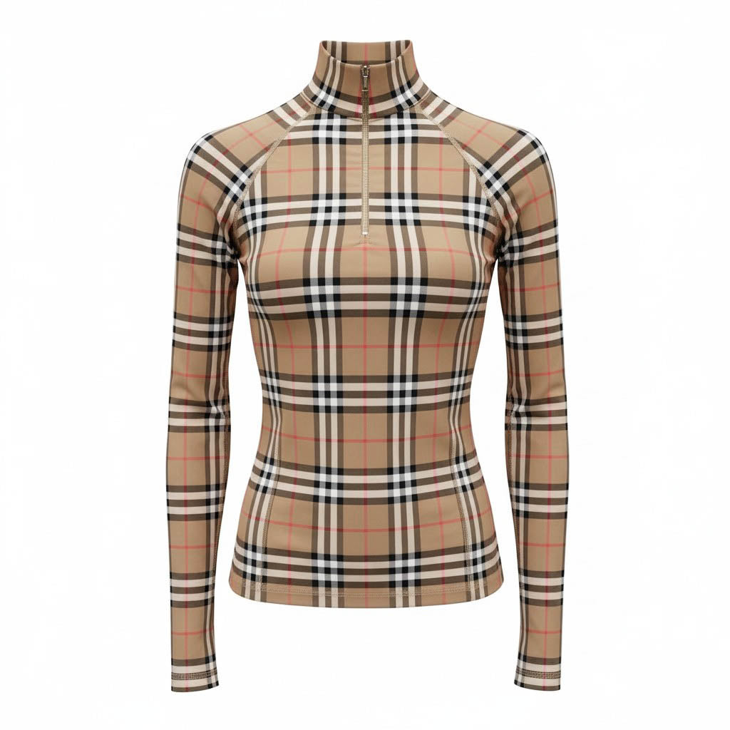 BURBERRY HALF-ZIP FITTED TOP - SIZE 4