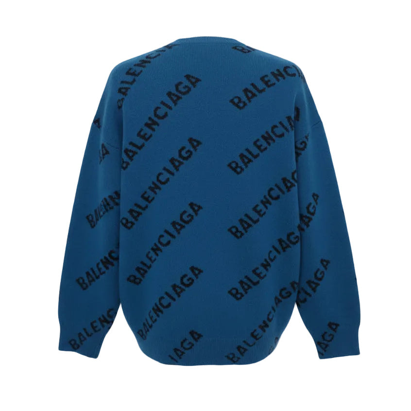 BALENCIAGA WARDROBE UNISEX TURQUOISE KNIT LOGO SWEATER - SIZE XS