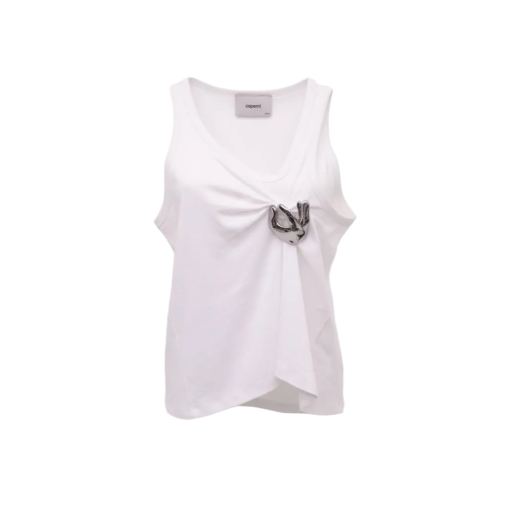 COPERNI WHITE EMOJI EMBELLISHED COTTON TANK TOP - SIZE M
