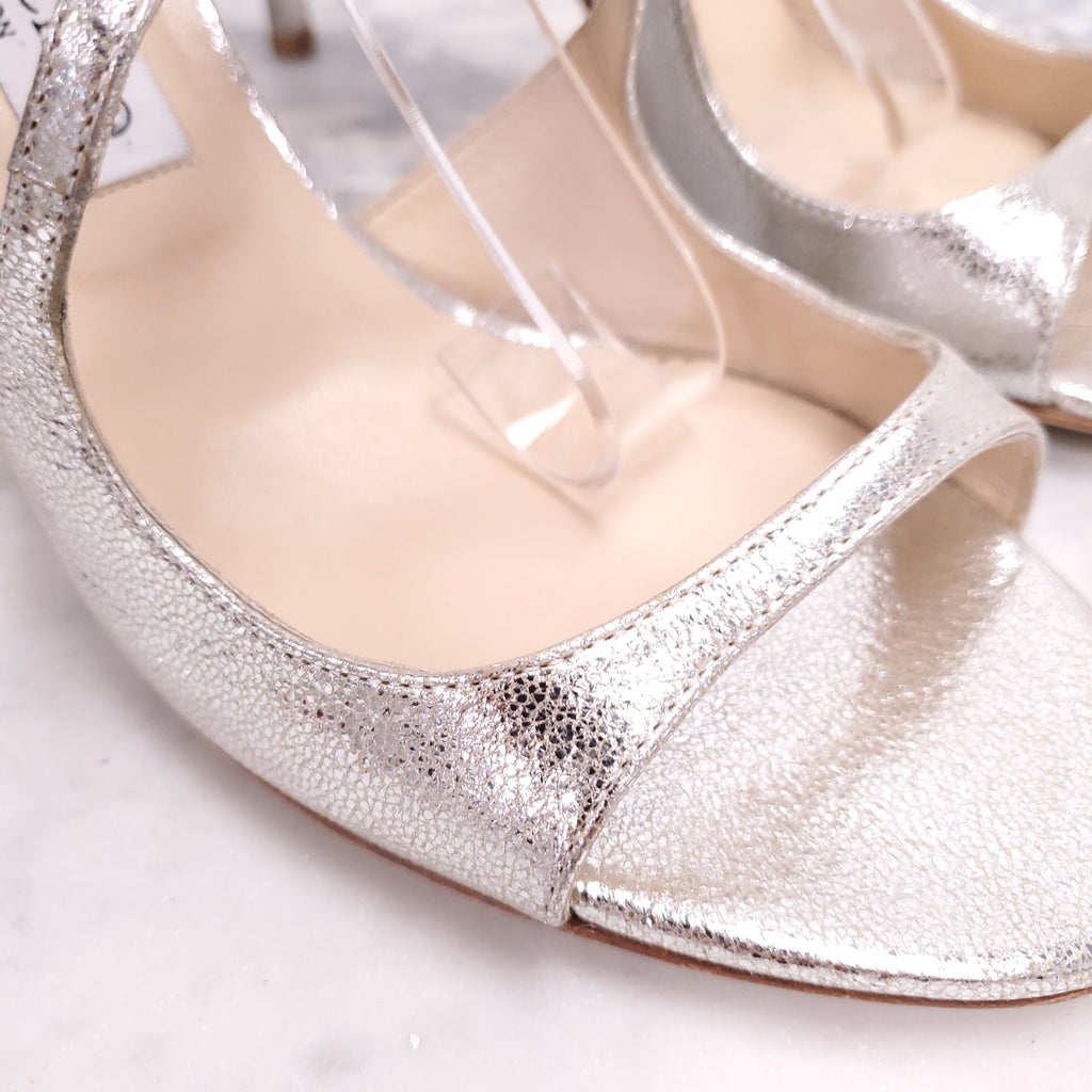 JIMMY CHOO AZIA METALLIC LEATHER CAGE HEELS - SIZE 42