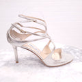 JIMMY CHOO AZIA METALLIC LEATHER CAGE HEELS - SIZE 42