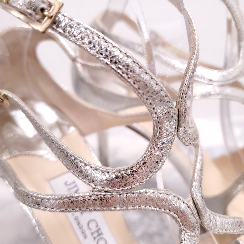 JIMMY CHOO AZIA METALLIC LEATHER CAGE HEELS - SIZE 42