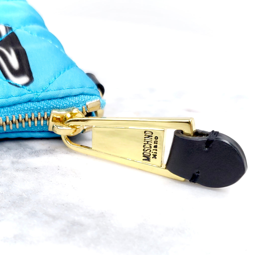 MOSCHINO COUTURE BLUE QUILTED BEAR WRISTLET