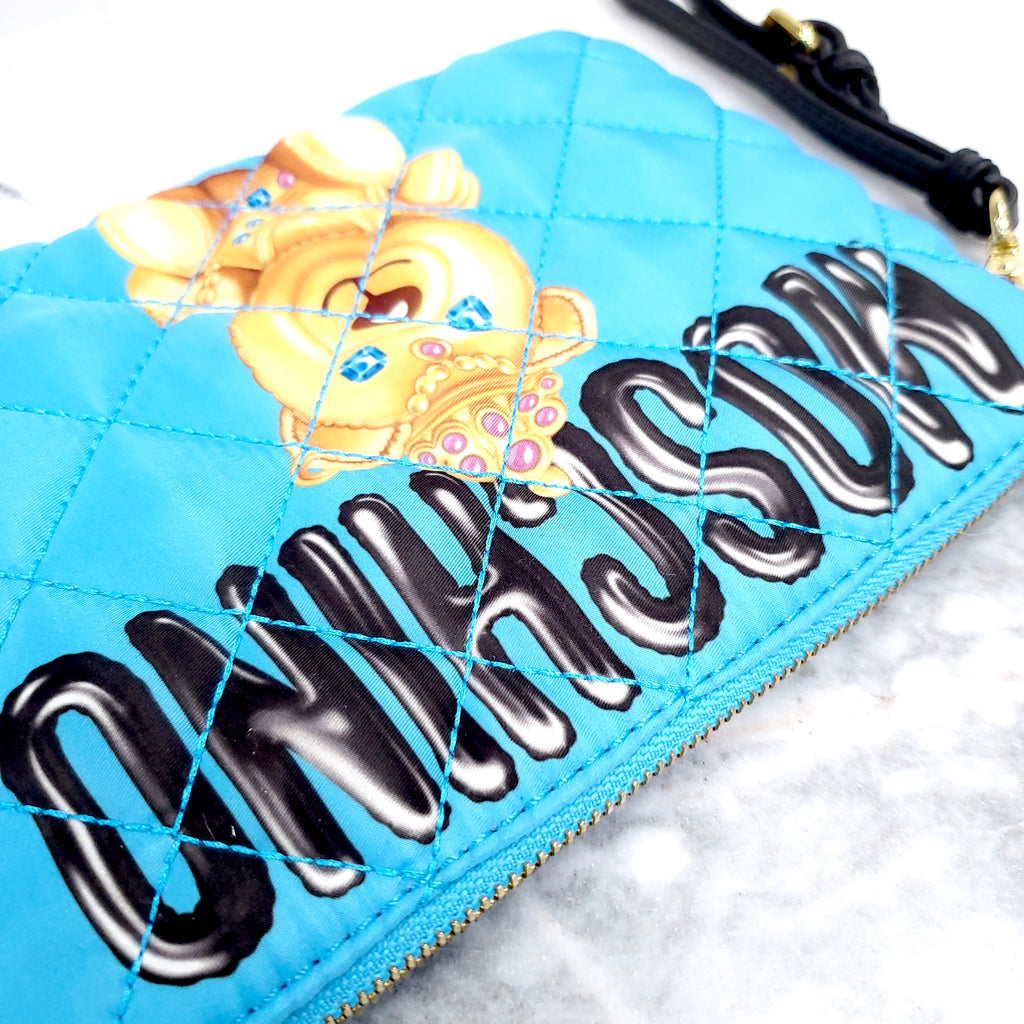 MOSCHINO COUTURE BLUE QUILTED BEAR WRISTLET