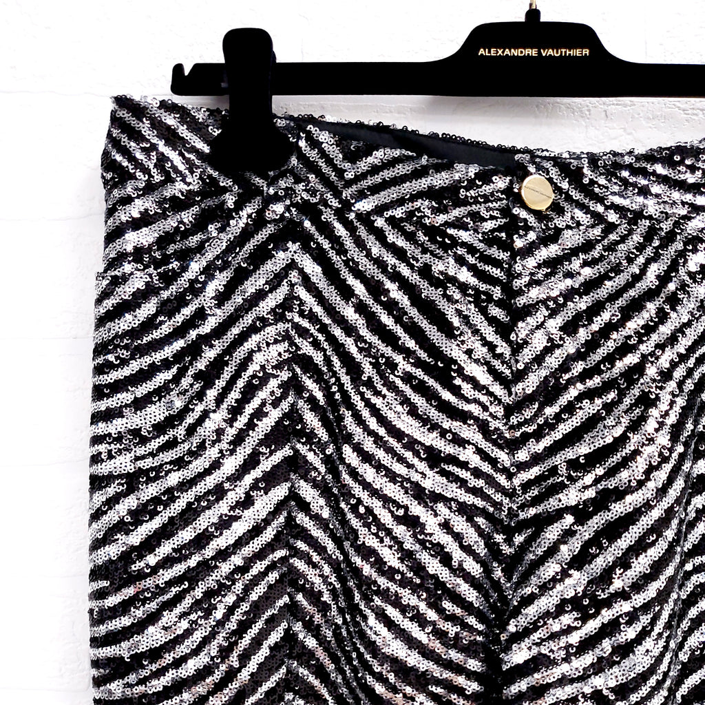 ALEXANDRE VAUTHIER SILVER AND BLACK ANIMAL SEQUIN PANTS - SIZE 31