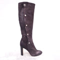 JIMMY CHOO GREY LEATHER SPARKLE KNEE HIGH BOOT WITH BUTTONS ($2095) - SIZE 36.5