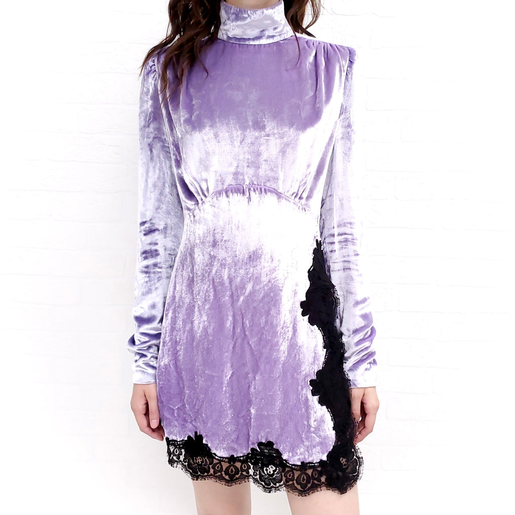 ALESSANDRA RICH PURPLE VELVET DRESS WITH LACE DETAIL ($2100) - SIZE 38