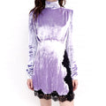 ALESSANDRA RICH PURPLE VELVET DRESS WITH LACE DETAIL ($2100) - SIZE 38