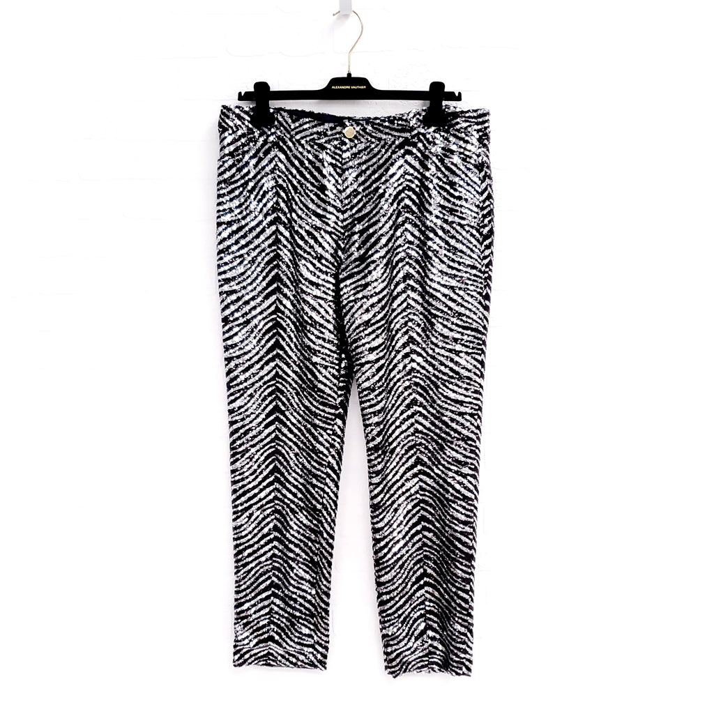 ALEXANDRE VAUTHIER SILVER AND BLACK ANIMAL SEQUIN PANTS - SIZE 31