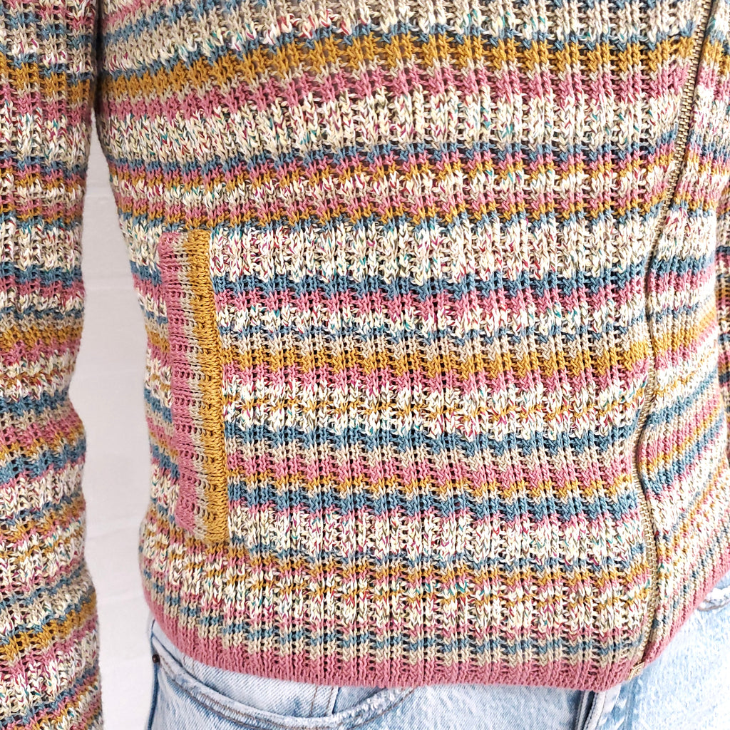 CHANEL STRIPE KNIT ZIP UP SWEATER - SIZE 34