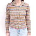 CHANEL STRIPE KNIT ZIP UP SWEATER - SIZE 34