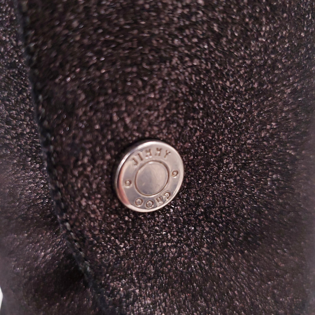 JIMMY CHOO GREY LEATHER SPARKLE KNEE HIGH BOOT WITH BUTTONS ($2095) - SIZE 36.5